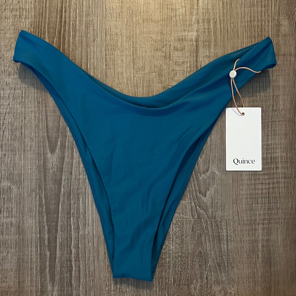 NWT Quince Italian High Leg Bikini Bottom Large Lagoon Teal Blue Minimalist Swim